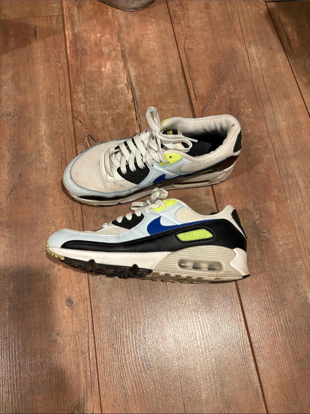Nike Youth Air Max Sneakers in White, Black, Blue & Neon Yellow